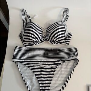 Tommy Bahama Black and White Striped Bikini Top